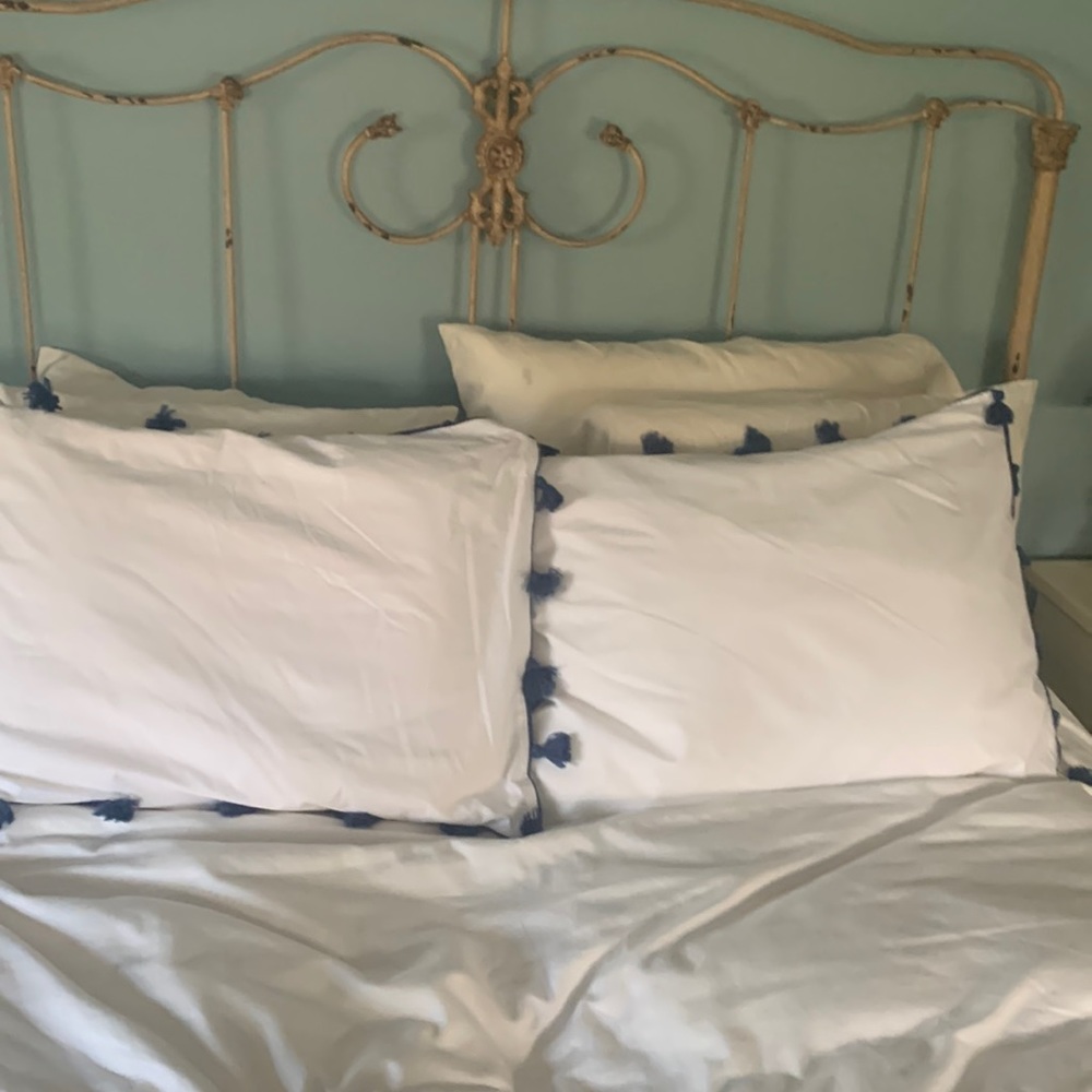 Two PBteem blue tassel pillow cases